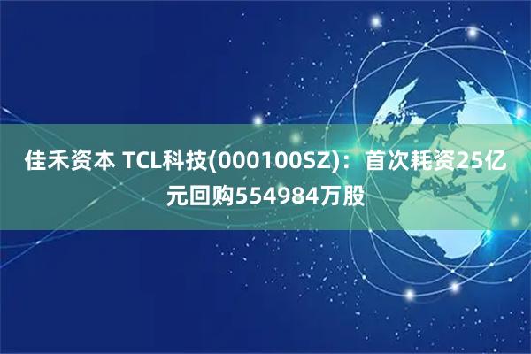 佳禾资本 TCL科技(000100SZ):首次耗资25亿元回购554984万股